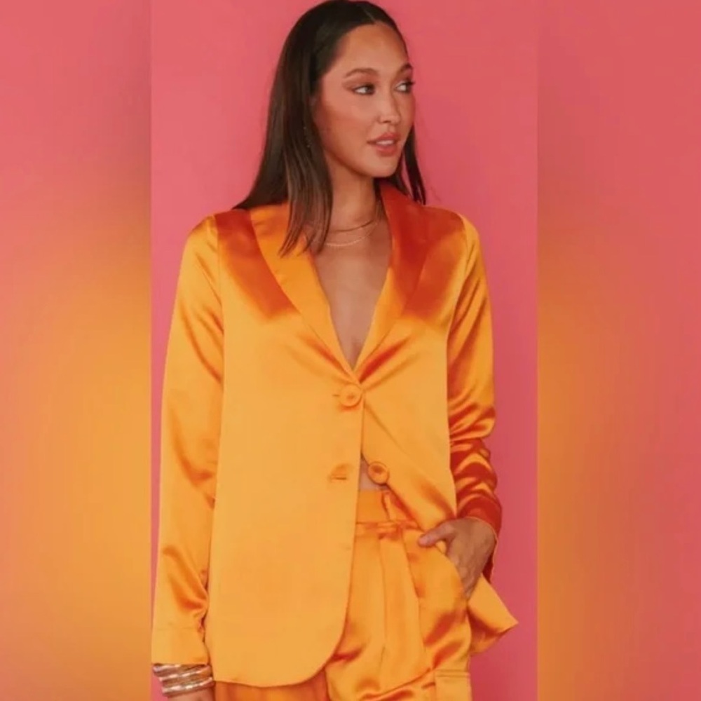 Show Me Your MuMu Tangerine Satin Blazer